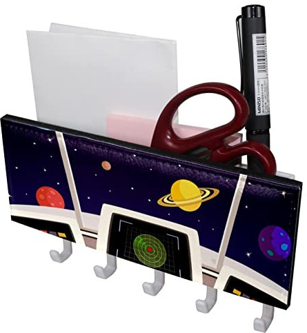 Outer Space Schlüsselhalter Wand Briefhalter mit 5 Haken Selbstklebend für Eingangsbereich Flur Küche Büro