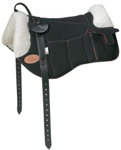PIONEER Sella Cavallo in Cotone e Lana per Monta Naturale, Sella Equitazione Made in Italy con Imbottitura Ovatta, Bareback 58x46cm con Sottopancia Equitazione in Neoprene - Nero