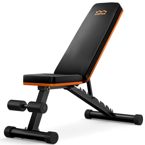 Lusper Banco de pesas para gimnasio en casa, ajustable y plegable, banco de pesas de 700 libras, banco de entrenamiento multiusos para prensa de banco, sentarse, inclinación, declinación plana (negro,