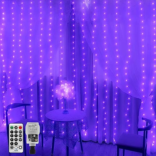 Rideau lumineux d'Halloween à brancher pour chambre, 2 x 2 m, 204 LED, guirlande lumineuse UV, 8 modes, télécommande, étanche, connectable pour tonnelle