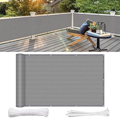 Balkon Sichtschutz Balkonabdeckung 100 x 800 cm Windschutz Staubschutz Balkonverkleidung blickdichte mit Ösen und Kabelbinder für Balkongeländer Garten, Grau