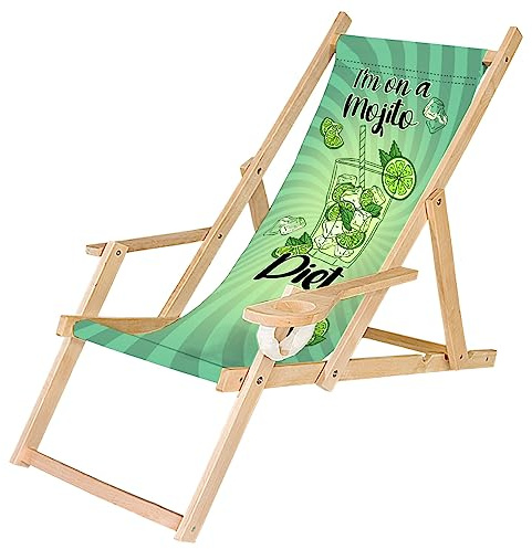 Däckstol trä hopfällbar solstol med armstöd och dryckeshållare vit trädgård strandstol design mojito diet [119]