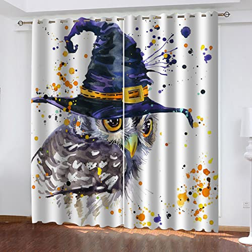 MAYNUO Blickdichte Vorhänge Mit Motiv 3D Aquarell Tier Eule Kinder Gardinen Blickdicht Ösen Gardine Thermo 264x214 cm Schlafzimmer Kinderzimmer Vorhänge Dekoratives Muster, Verdunklungsvorhänge