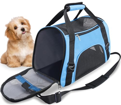 Trasportino da Viaggio per Animali Domestici Criceti Conigli Cani, Borsa Portatile per Animali Domestici Morbida Omologata Dalle Compagnie Aeree (M - 47x27x28 CM for Max 5KG Pet, Blu)