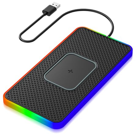 TKSE Fast Charging Pad, Ambient Light Car Mobile Phone Wireless Charger | Fast Charging Pad Station Non-Slip Waterproof for iOS Samsung