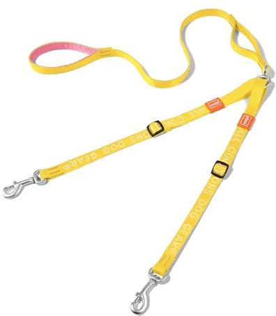 HOWGO Double Dog Leash, No Tangle 360° Swivel, Adjustable Two Padded Handles, Double Clip Dog Leash Coupler Splitter Breeds (Yellow, 4/5'' x 4.8 FT, Ultralight)