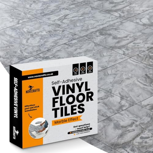 NOVECRAFTO Self-Adhesive Vinyl Floor Tiles - 30 Pack Covers 30sqf (2.79 sqm) - Peel and Stick Tile 12”x12” (30.5x30.5cm) - Charcoal Marble Flow Pattern