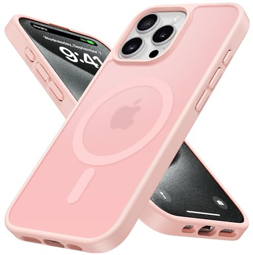 Cover Magnetica per iPhone 15 Pro Max 6,7 Pollici Compatibile con MagSafe, Custodia Traslucida Opaca Bumper Sottile Antiurto Glassata Cellulare Case Anti Impronte, Rosa