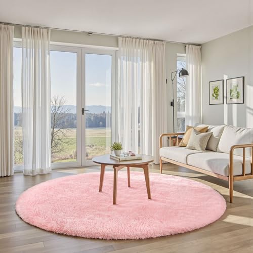Sour Lemon Wohnzimmerteppiche, 160 x 160 cm runder Teppich für Schlafzimmer, waschbarer Rutschfester, Flauschiger Teppich, zottelige weiche Teppiche Matte für Kinder Flur Wohnzimmer