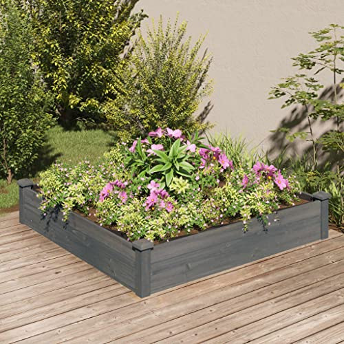 AJJHUUKI Prato & Giardino-Giardinaggio Vasi & Fioriere-Giardino Aiuola Sopraelevata da Giardino con Fodera Grigio 120x120x25 cm Abete in Legno