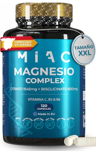 Magnesio Complex - Citrato de Magnesio 1545mg + Bisglicinato de Magnesio 600mg - Energía Diaria + Reduce Cansancio y fatiga - con Vitaminas B5 B6 C - 120 cápsulas