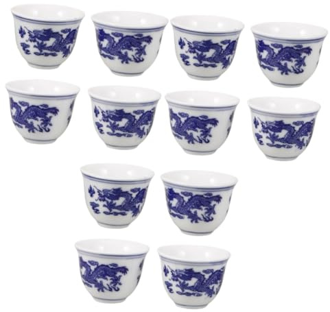 Ciieeo 12 Piezas Tazas Porcelana Azul y para Té Chino Pequeñas y Portátiles Fina Diseño Vintage para Degustación y Uso Doméstico