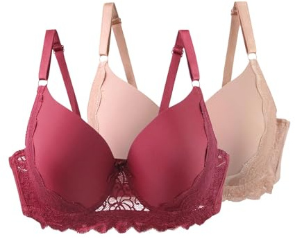 ZTFYKLIN Sujetadores con para Mujer, Tallas Grandes, De Encaje, Tirantes Ajustables, Interior Ligera, Transpirable Y Cómoda El Día A Ocio. Uctores Talla (Brick Red, 90C) Sujetador Copa Completa