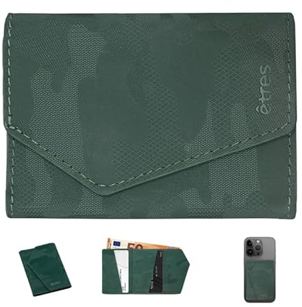 Instant Project Anpassad smartphone smal magnetisk plånbok, kompakt RFID-korthållare, smal mini plånbok med kreditkortshållare och bankomat, korthållare med ficka 6 kort, Grön, 7x10 cm, Minimalistisk