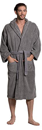 Turkuoise Premium Turkish Terry Hooded Robe for Men, Soft and Absorbent Bathrobe