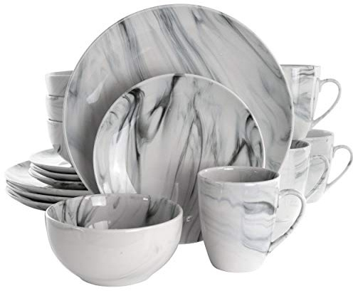 Elama Fine Marble 16 Piece Stoneware Dinnerware Set in Black and White