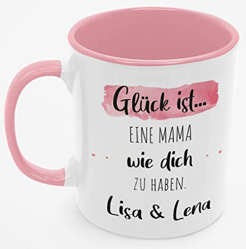 Personalisierte Kaffee-Tasse (Glück ist...) mit eigenen Wunschname. Für die Beste Freundin, Opa, Oma, Mama, Papa. Schönes Geschenk oder kleine Aufmerksamkeit | Muttertag (Beste Mama #2, Rosa/Rosa)