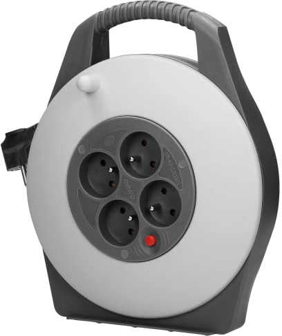 ORNO AE-13113/G Mini Kabeltrommel 10m mit 4 Steckdosen, Stander und Kindersicherungskontakte, 2300W / 10A, 230V, 50Hz,Abmessungen 22.5 x 28 x 8 cm (French)