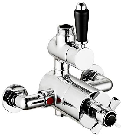 ENKI T118 Windsor Thermostatic Traditional Exposed Shower Valve, Chrome | Solid Brass, 1-Year Guarantee, Wall Mounted, Modern Bathroom, Brass Body
