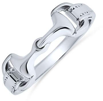 925 Sterling Silver Cowgirl Equestre Cavallo Doppio Snaffle Bit Band Anello Per Le Donne Per L'Adolescenza