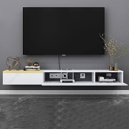 Schwimmender Tv Schrank - Tv Lowboard Hängend - Wandmontage TV-Schrank, Schwebender TV-Ständer Aus Holz Zur Wandmontage, TV-Lowboard, Schwebendes TV-Ständer-Komponentenregal ( Color : Blanco , Size :