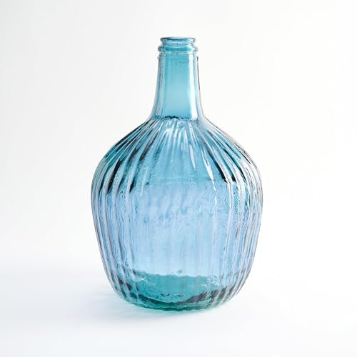 Garrafa de Vidrio Damajuana Artesanal 4L Diseño Rayado - Botella o Garrafa de Cristal Estilo Mediterráneo para Decoración de Hogar como Jarrón o Florero (Turquesa)