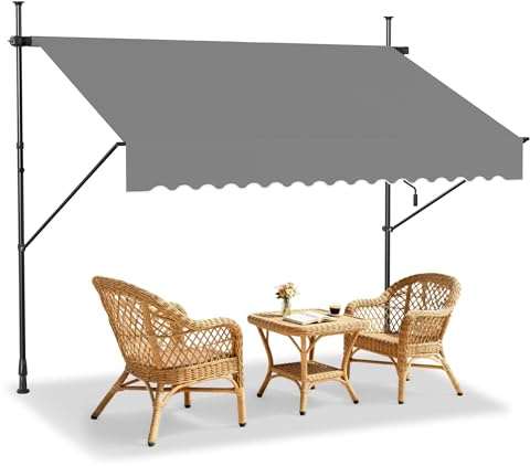 HENGMEI Klemmmarkise Balkon Markise Einziehbar Balkonmarkise Sonnenschutz ohne Bohren höhenverstellbar (200 x 120 cm, Grau)