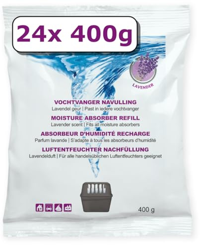 Recharge absorbeur d'humidité - Lot de 24 - 400 g - Lavande - Universel - Pour absorbeurs d'humidité à partir de 400 g
