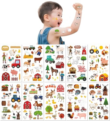 Gli Adesivi Del Tatuaggio Degli Animali Della Fattoria Dei Cartoni Animati Impermeabilizzano Divertenti Adesivi Temporanei