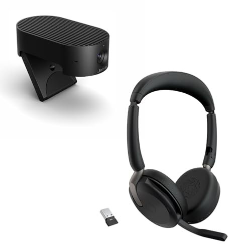 Jabra Evolve2 65 Flex - Wireless Stereo Headset with Bluetooth PanaCast 20 4K AI-powered Video Conferencing Camera (bundle)