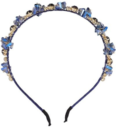 AORHOFJ Strass Stirnbänder Marineblau Kristall Haarband Edelstein Vintage Dünn Haarreifen Party Abschlussball Haarschmuck für Frauen und Mädchen，haarreif perlen，haarreif blau