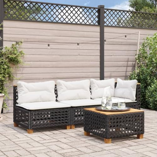 Tidyard Gartensofa mit Kissen 3-Sitzer Schwarz Poly Rattan3 73