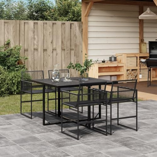 Homgoday Set da pranzo da giardino 5 pezzi rattan sintetico nero, sedia tavolo cucina esterno terrazza patio balcone mobili
