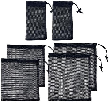 Pack of 6 Mesh Bag, Sports Equipment Mesh Bag with Drawstring Mesh Bag, Black Nylon Mesh Bag for Travel, Cosmetics, Sports Accessories, for Storing Goods and Toys, Drawstring Packing Bag Mesh Bag,