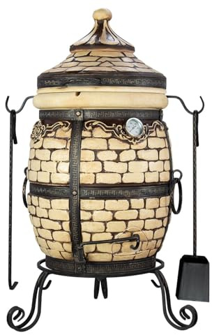 Tandoor Ofen aus Schamott – Keramik Grill für Fleisch, Brot, Pizza & Gemüse – Holzkohle- & Holzbetriebene BBQ-Station für Garten & Terrasse – Smoker, Tanur, Grand Tandyr, Tandir (Briks) ca.71L