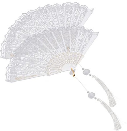 Amosfun 2 Stück Spitzen-handfächer Spitzen-faltfächer Vintage-spitzenfächer Für Damen Handfächer Spitze Cosplay Performance-Requisiten Weiß