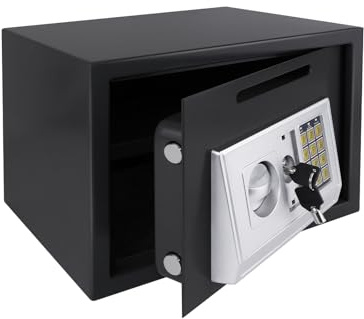 Cassaforte da 16 l, con serratura a combinazione e 2 chiavi, ignifuga, piccola cassaforte elettronica in acciaio, per casa, ufficio, scuola, hotel, 35 x 25 x 25 cm, colore nero