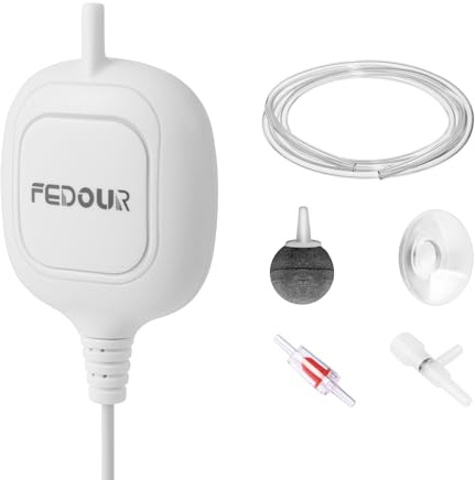 FEDOUR Mini Whisper Bomba de Aire para Acuario, Bomba de Oxígeno para Pecera Ultra Silencioso, Bomba de Oxigenador para Acuarios de hasta 80L, Tanque para Betta, Nano Acuario, Pecera