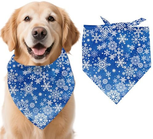 arricraft Hundehalstuch Mit Wintermotiv 1 Stück Haustier Lätzchen Mit Schneeflocken Muster Dreieckig Verstellbar Bequem Waschbar Baumwollschal Halstuch Für Große Hunde 78x39cm (30.7x15.35 Zoll)