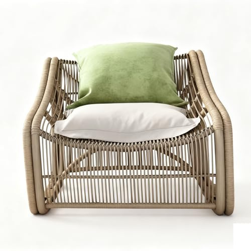 Apk i bc Rattan-Sessel, Loungesessel für den Außenbereich mit bequemem Kissen, atmungsaktives und wasserabweisendes Rattan, ideal für die Terrasse, inklusive 2 Dekokissen(Champagne,80 * 100 * 100)