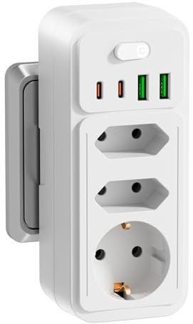 Mehrfachstecker Steckdosenadapter mit 4 USB, 3 Fach Mehrfachsteckdose mit 2 USB-C(1 Schuko + 2 Euro), 7 in 1 Steckdosenleiste mit Schalter, verteilersteckdose Ohne Kabel für Büro, Haushalt, Reise
