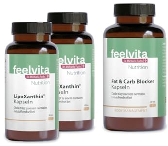 Genius Feelvita Nutrition Stoffwechsel-Set 3-tlg. - Hochdosiert - 2x LipoXanthin, 1x Fat & Carb Blocker – Unterstützt die normalen Stoffwechselfunktionen & Blutzucker | Vegan