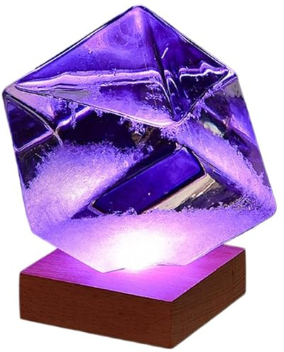 Verre tempête, prédicteur météo, prévision météorologique en verre tempête cube avec base lumineuse pour la décoration de bureau à domicile