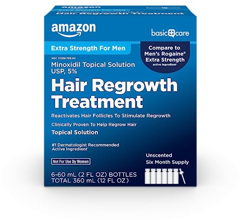 Amazon Basic Care Minoxidil Topical Solution USP, 5 Percent, Hair Regrowth Treatment for Men, Extra Strength, 12 Fluid Ounces