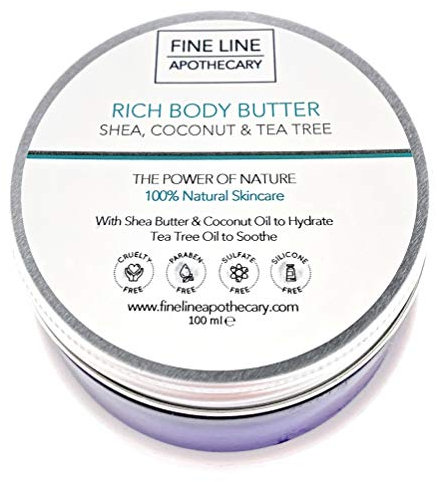 100% Naturale BURRO DI KARITÉ - CON OLIO DI COCCO E ALBERO DEL TÈ - 100 ml di Fine Line Apothecary. PER IL CORPO ED I CAPELLI. Idrata e Ammorbidisce Pelle Secca. Ripara Capelli, Unghie e Cuticole