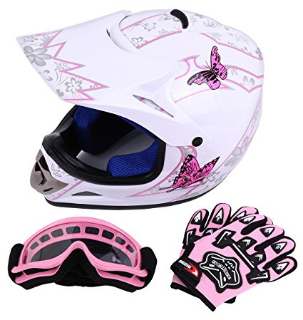 Samger DOT Youth Niños Fuera del Casco de Motocross Dirt Bike Casco con Guantes Gafas(Blanco,M)