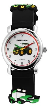 Excellanc Orologio da polso per bambini, analogico, per bambini, a partire dai 3 anni in su, Nero/trattore, cinghia