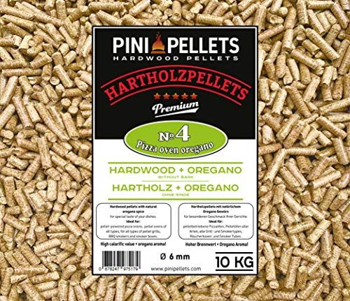 PINI Hartholz Pellets № 4 BBQ Pizza Oven Oregano 10 Kg Grillpellets zum Grillen Räuchern Smoken und für Pizzaofen