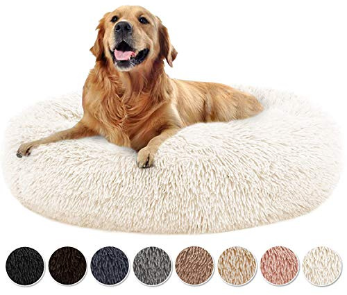 Yurun Hundebett Donut, Rund Hundekissen Hundesofa Katzenbett Donut Flauschiges Haustierbett, Weich, rutschfeste Unterseite Abnehmbar Waschbar für Grosse mittlere kleine Hunde - Weiß 80x80x20cm