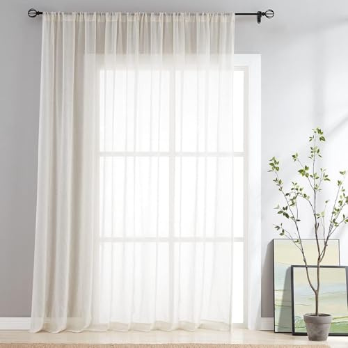 FMFUNCTEX Durchsichtige Leinen-Vorhänge für Schlafzimmer, beige Vorhänge, 213 cm lang, Fenstervorhang für Wohnzimmer, natürliche Terrassen-Glastür, extra 100 breite Vorhang, Stangentasche, 1 Paneel